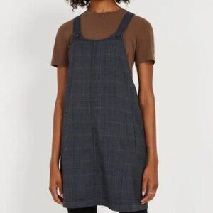 FRANK & OAK Grey Plaid Houndstooth Pinafore Jumper Mini Dress